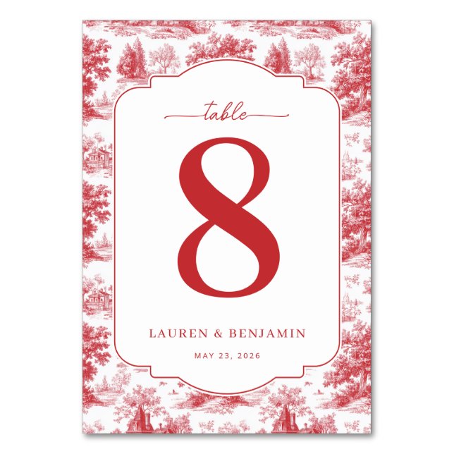 Tarjeta De Mesa Elegantes Escenas Pastorales Rojas (Anverso)