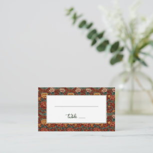 Tarjeta De Mesa Elegantes Flores Rojas Vintage Aves