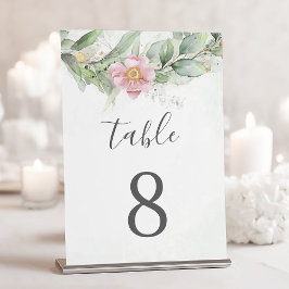 Tarjeta De Mesa Elegantes hojas de eucalipto verde dorado boda