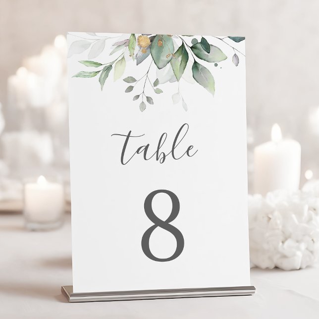 Tarjeta De Mesa Elegantes hojas de eucalipto verde dorado boda (Subido por el creador)