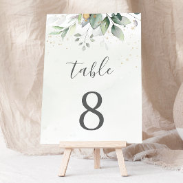 Tarjeta De Mesa Elegantes hojas de eucalipto verde dorado boda