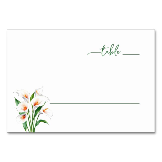 Tarjeta De Mesa Elegantes Lirios de Calla Verdes (Anverso)