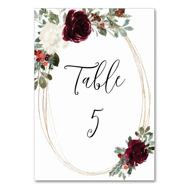 Tarjeta De Mesa Elegantes Navidades Boda de Invierno (Anverso)