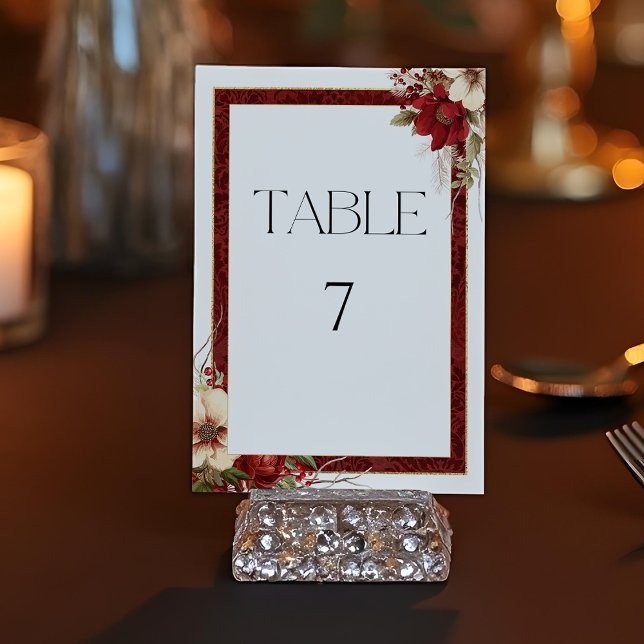 Tarjeta De Mesa Elegantes Navidades Red Damask Floral (Subido por el creador)