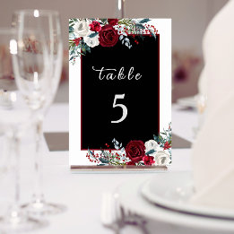 Tarjeta De Mesa Elegantes Navidades Rosa Floral Boda de vacaciones