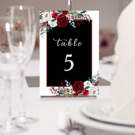 Tarjeta De Mesa Elegantes Navidades Rosa Floral Boda de vacaciones