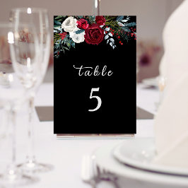Tarjeta De Mesa Elegantes Navidades Rosa Floral Boda de vacaciones