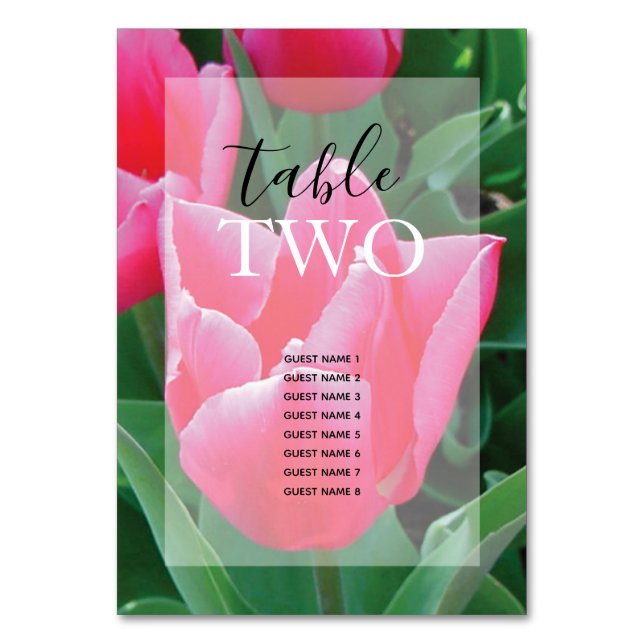 Tarjeta De Mesa Elegantes nombres de invitados Bodas de tulipanes  (Reverso)