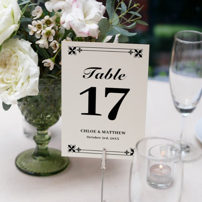 Tarjeta De Mesa Elegantes nombres de marcos blancos negros y fecha (Subido por el creador)