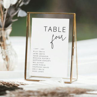 Tarjeta De Mesa Elegantes números de tabla Boda en blanco y negro
