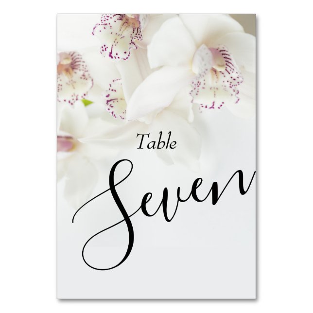Tarjeta De Mesa Elegantes orquídeas blancas y moradas | BODA (Anverso)