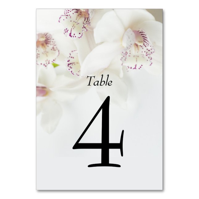 Tarjeta De Mesa Elegantes orquídeas blancas y moradas | BODA (Anverso)