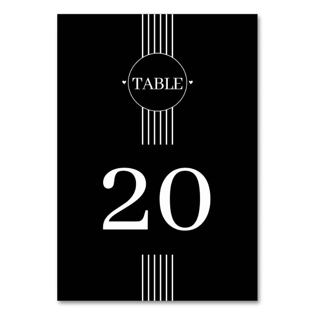 Tarjeta De Mesa Elegantes rayas blancas y boda negro de marco (Anverso)