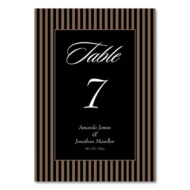 Tarjeta De Mesa Elegantes rayas negras y marrones (Anverso)
