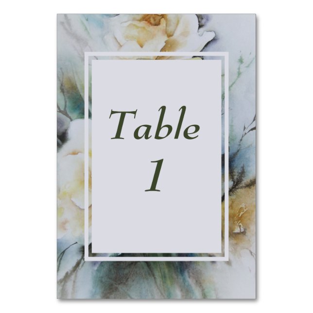 Tarjeta De Mesa Elegantes Rosas de acuarela Cream y Sage Green (Reverso)