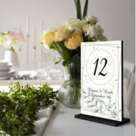 Tarjeta De Mesa Elegantes y románticas hojas de polvo verde