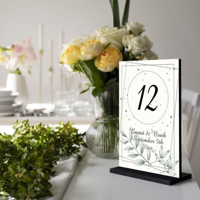 Tarjeta De Mesa Elegantes y románticas hojas de polvo verde (Subido por el creador)