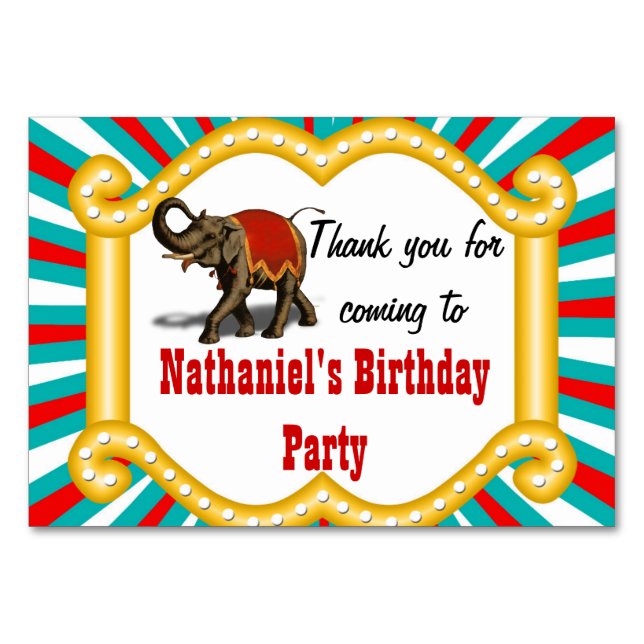 Tarjeta De Mesa Elephant Circus Frame Niños Fiesta de cumpleaños (Anverso)