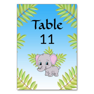 Tarjeta De Mesa Elephant Cute Boy Blue Ombre Tema Baby Shower