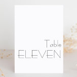 Tarjeta De Mesa ELEVEN de tipografía dramática minimalista en blan<br><div class="desc">Moderno Minimalista Blanco Blanco Blanco Blanco Blanco Dramático Typography Boda ELEVEN Número de tabla</div>