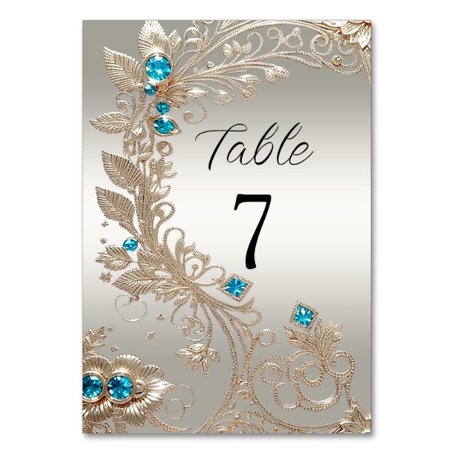 Tarjeta De Mesa Embelleciendo el número de tabla de piedras azules (Anverso)