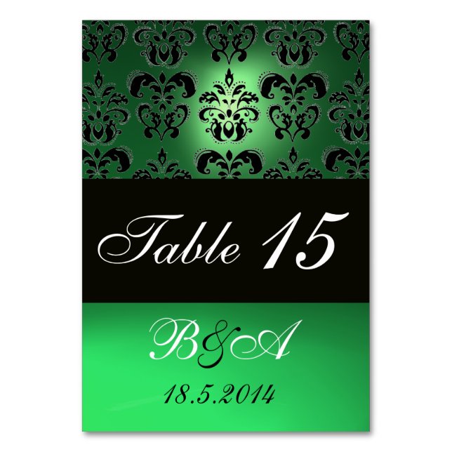 TARJETA DE MESA EMERALD GREEN BLANCO NEGRO CLASE DAMASK MONOGRAM (Reverso)