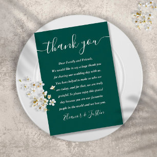 Tarjeta De Mesa Emerald Script Agradecimiento Boda