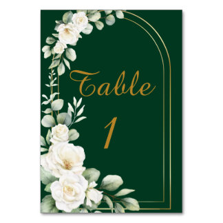 Tarjeta De Mesa Emerald Winter Elegant Gold Floral Wedding