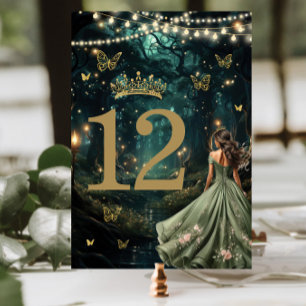 Tarjeta De Mesa Encantado Vestido verde de sabio forestal Quinceañ