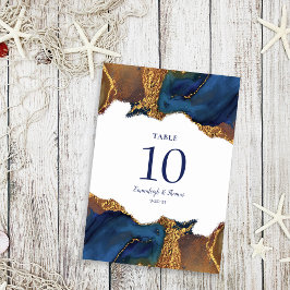 Tarjeta De Mesa Encantador Resumen Boda de Oro Azul
