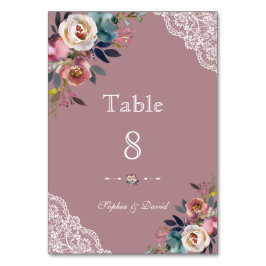 Tarjeta De Mesa Encantador Rosa de Boda floral con polvo azul