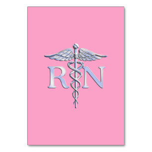 Tarjeta De Mesa Enfermera inscrita RN Caduceus en rosa claro