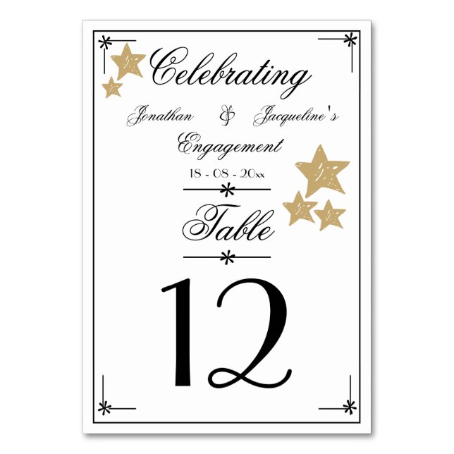 Tarjeta De Mesa Engagement Party Stars Simple Elegant Script Name (Anverso)