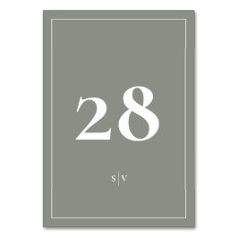 Tarjeta De Mesa Enmarcado | Monograma Boda Verde Blanco Elegante