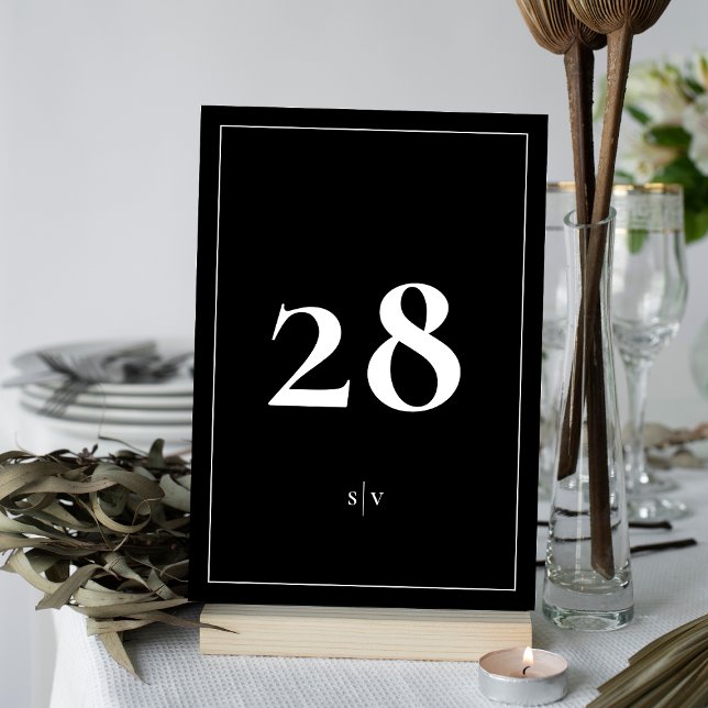 Tarjeta De Mesa Enmarcado | Monograma Elegante Boda negro Tuxedo (Subido por el creador)