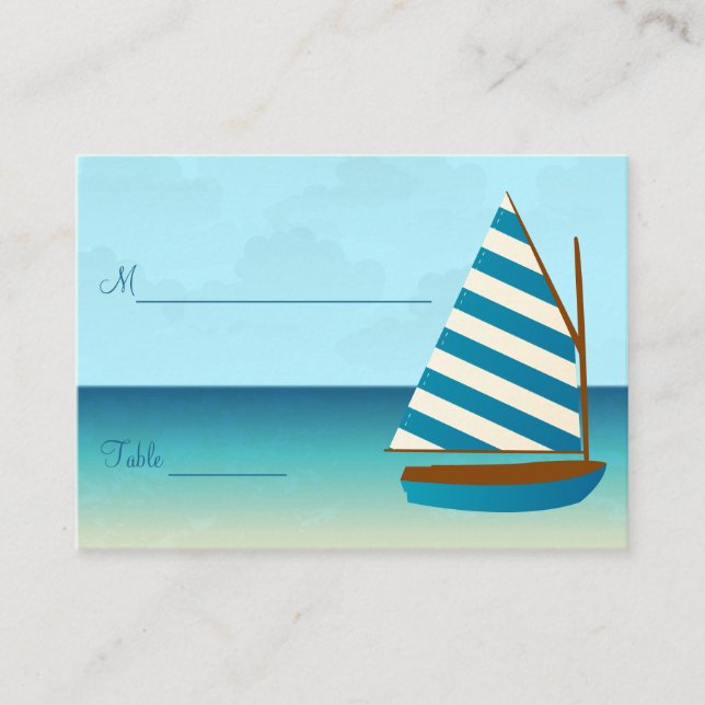 Tarjeta De Mesa Entorno de Boda de velero azul y blanco (Anverso)