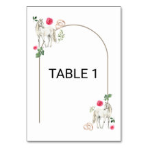 Equestrian Pink Floral Wedding Table Number Card
