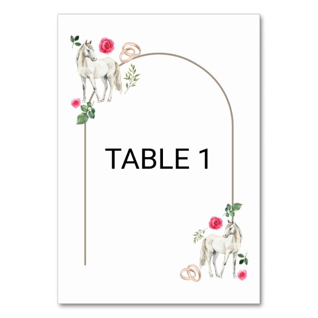 Tarjeta De Mesa Equestrian Pink Floral Wedding Table Number Card (Anverso)