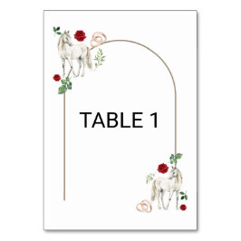 Tarjeta De Mesa Equestrian Red Floral Rustic Wedding