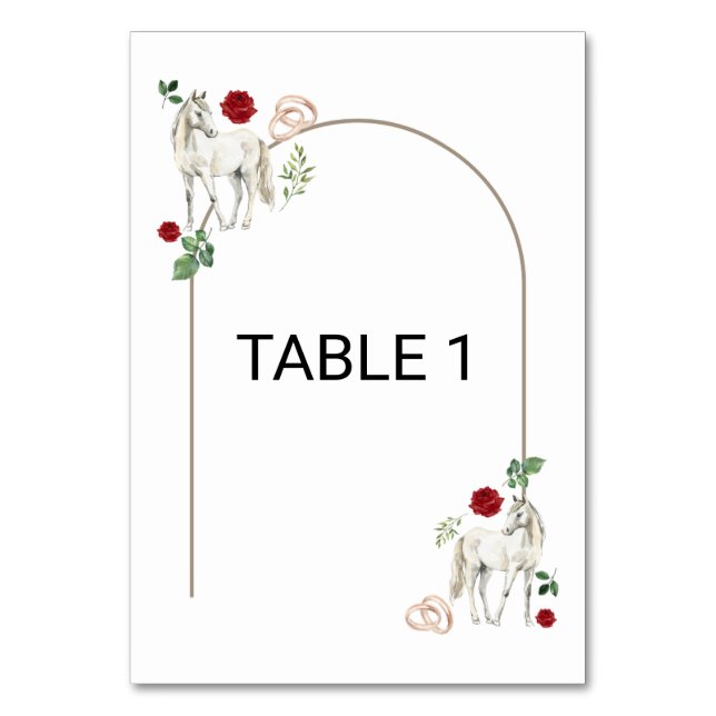 Tarjeta De Mesa Equestrian Red Floral Wedding Table Number Card (Anverso)