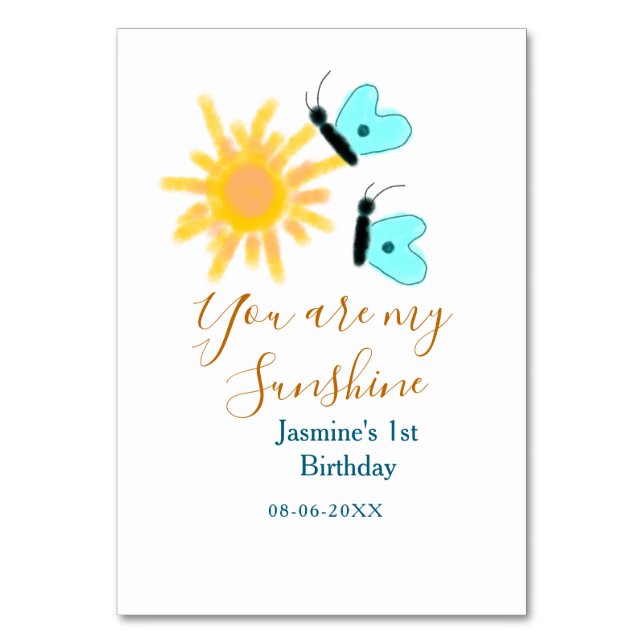 Tarjeta De Mesa Eres mi naranja amarillo sol azul mariposa (Anverso)