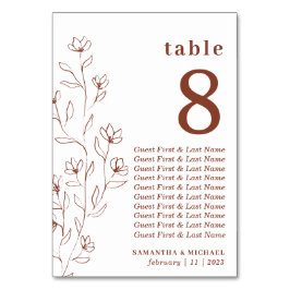 Tarjeta De Mesa Esbozo botánico floral asiento Terracotta