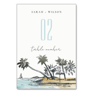 Tarjeta De Mesa Esbozo de árbol de palmeras tropical Boda acuarela