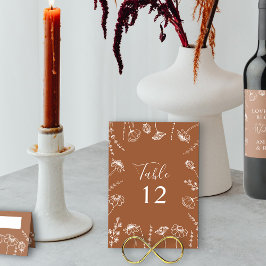 Tarjeta De Mesa Esbozo de flores silvestres de Terracotta enmarcad