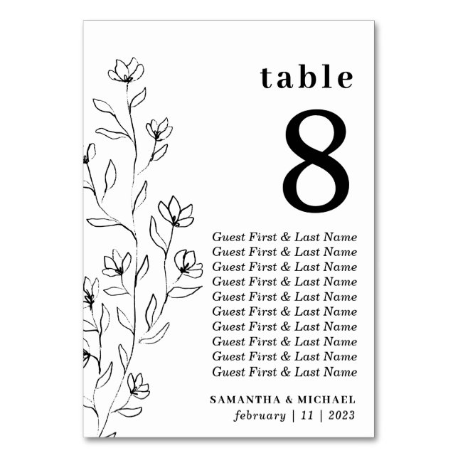 Tarjeta De Mesa Esbozo floral botánico Asiento transparente (Anverso)