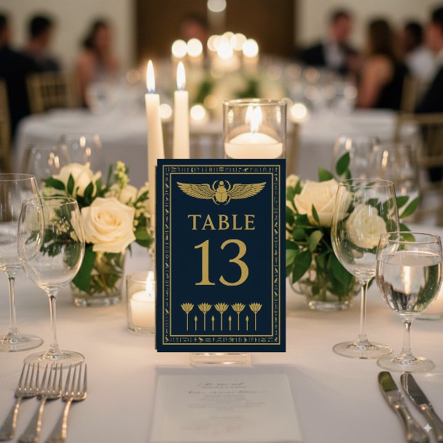 Tarjeta De Mesa Escarabajo y Loto Egipcios – Editable (Subido por el creador)