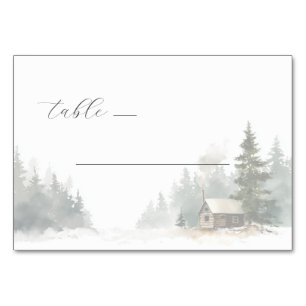 Tarjeta De Mesa Escena de cabaña en acuarela de invierno pacífico