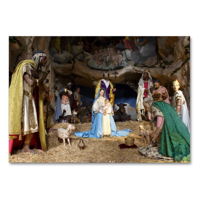 Tarjeta De Mesa Escena de la Natividad de los Navidades Antiguos (Anverso)