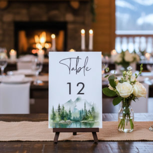 Tarjeta De Mesa Escena de lago de montaña rústica en acuarela para