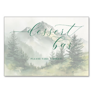 Tarjeta De Mesa Escena de montaña en acuarela de teal tranquila